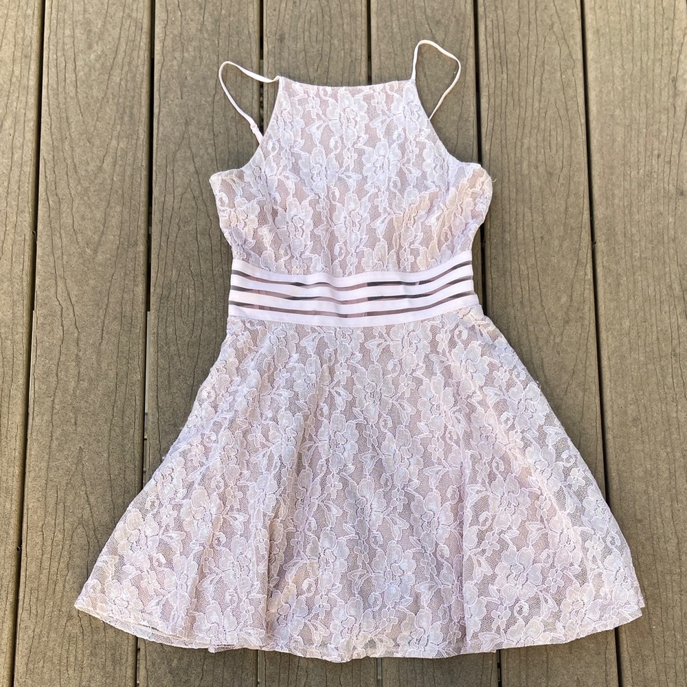 City Studio Women’s Lace Short Dress Blush / Light Pink Mesh Waist; Size 7